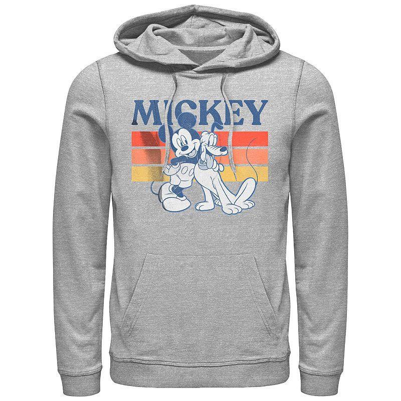 Mens Mickey Mouse Pluto and Mickey Retro Graphic Hoodie Athletic Grey Product Image