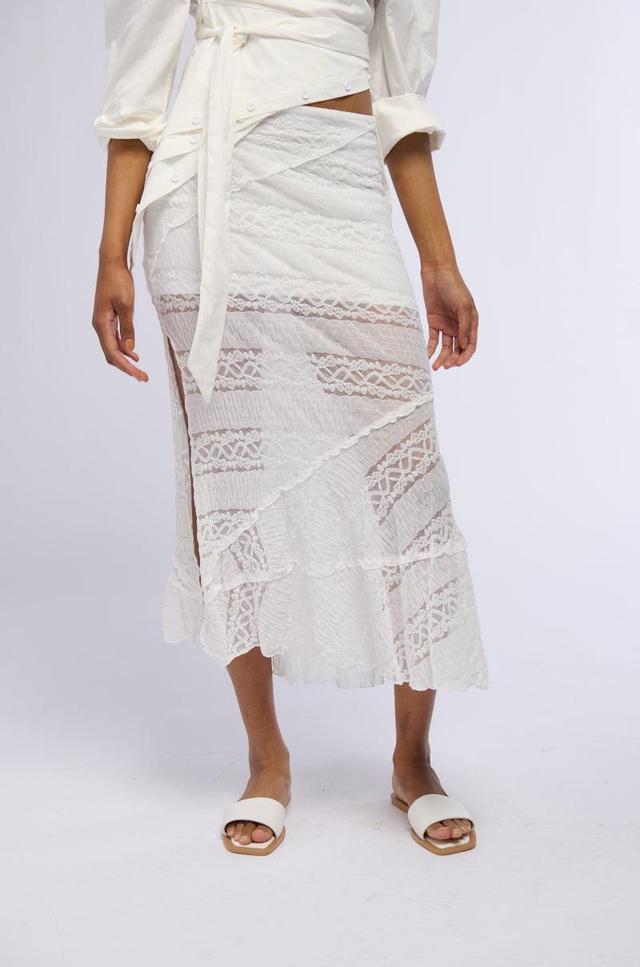 EMELIA LACE TRIM TIERED MIDI SKIRT Product Image