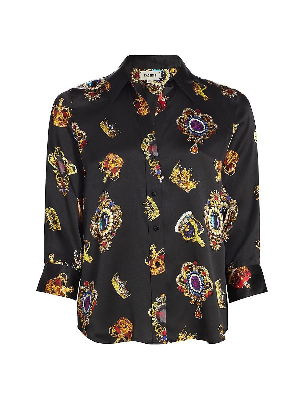 Womens Dani Printed Silk Button-Front Shirt Product Image