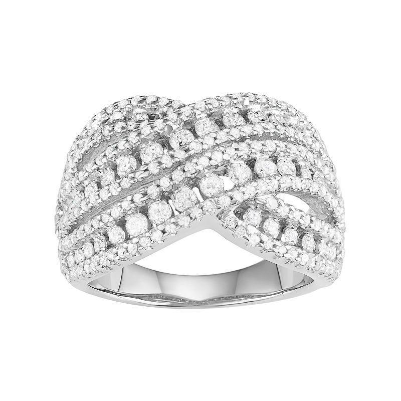 Jewelexcess 10k White Gold 1 1/2 Carat T.W. Diamond Crisscross Ring, Womens Product Image