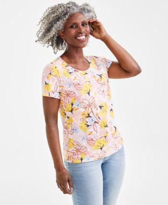 Women's Printed Short Sleeve Scoop-Neck Top, Created for Macy's Product Image