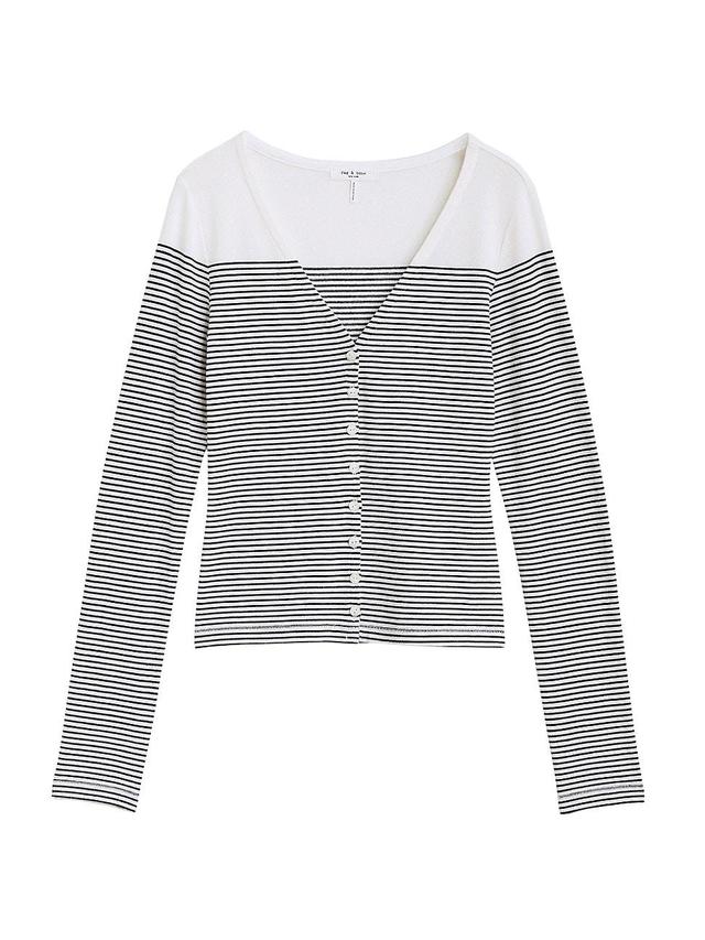 Womens Stripe V-Neck Cardigan Product Image