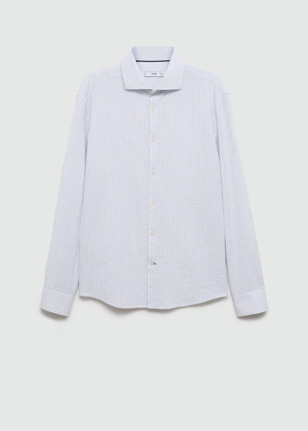 MANGO MAN - Regular fit striped seersucker cotton shirt whiteMen Product Image