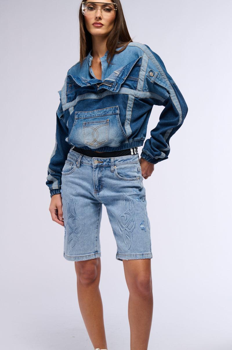 AUBREY DENIM PULL OVER SWEATSHIRT Product Image