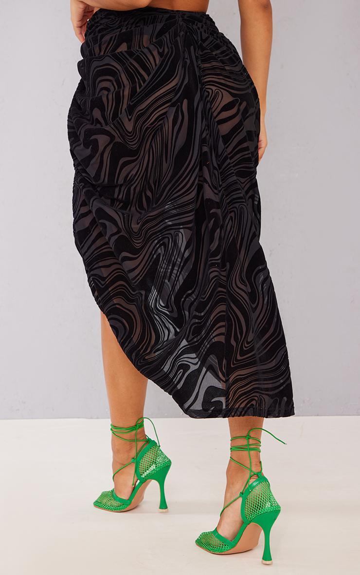 Black Zebra Devore Ruched Midi Skirt Product Image