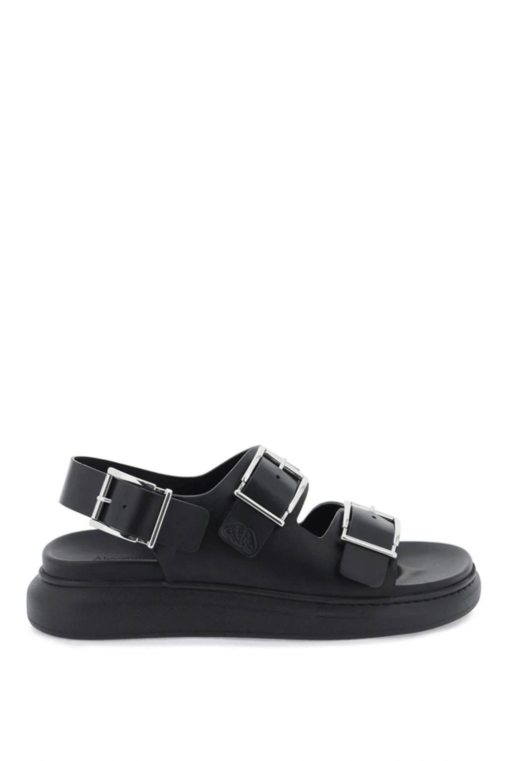 Leather Sandals With Maxi Buckles In Black/silver Product Image