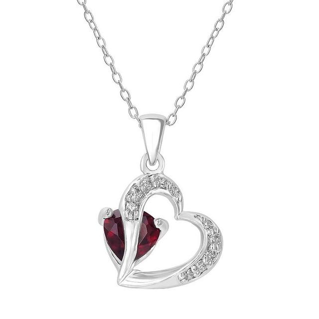 Gemistry Sterling Silver Stone & Cubic Zirconia Heart Pendant Necklace, Womens Red Product Image