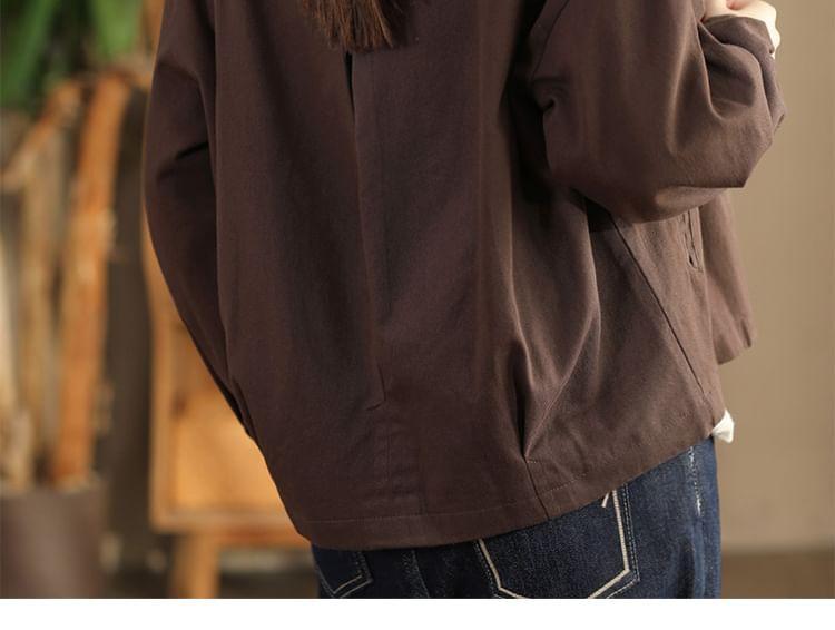 Round Neck Plain Button Jacket Product Image