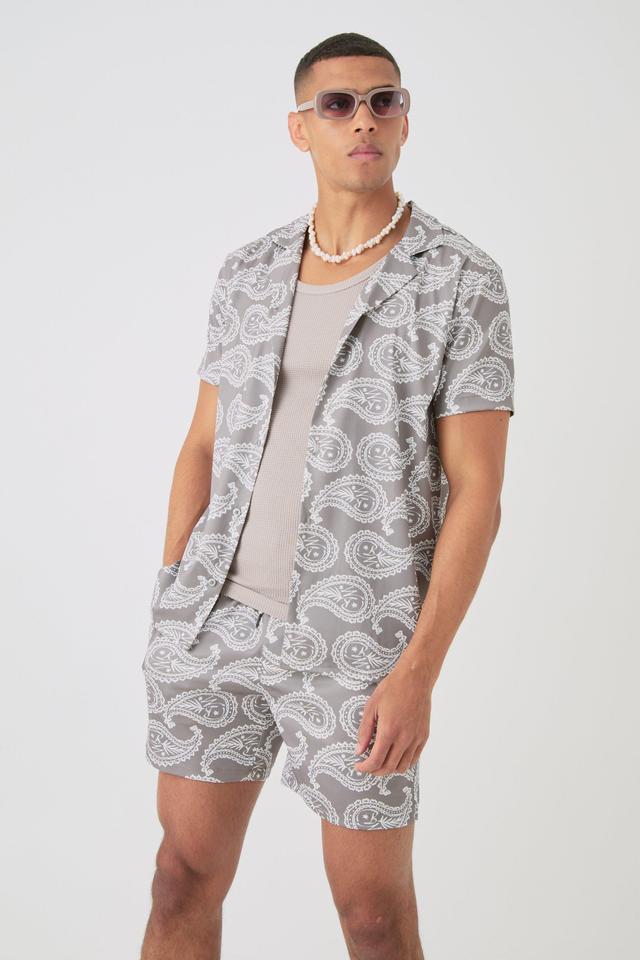 Short Sleeve Satin Mini Paisley Shirt & Short | boohooMAN USA Product Image