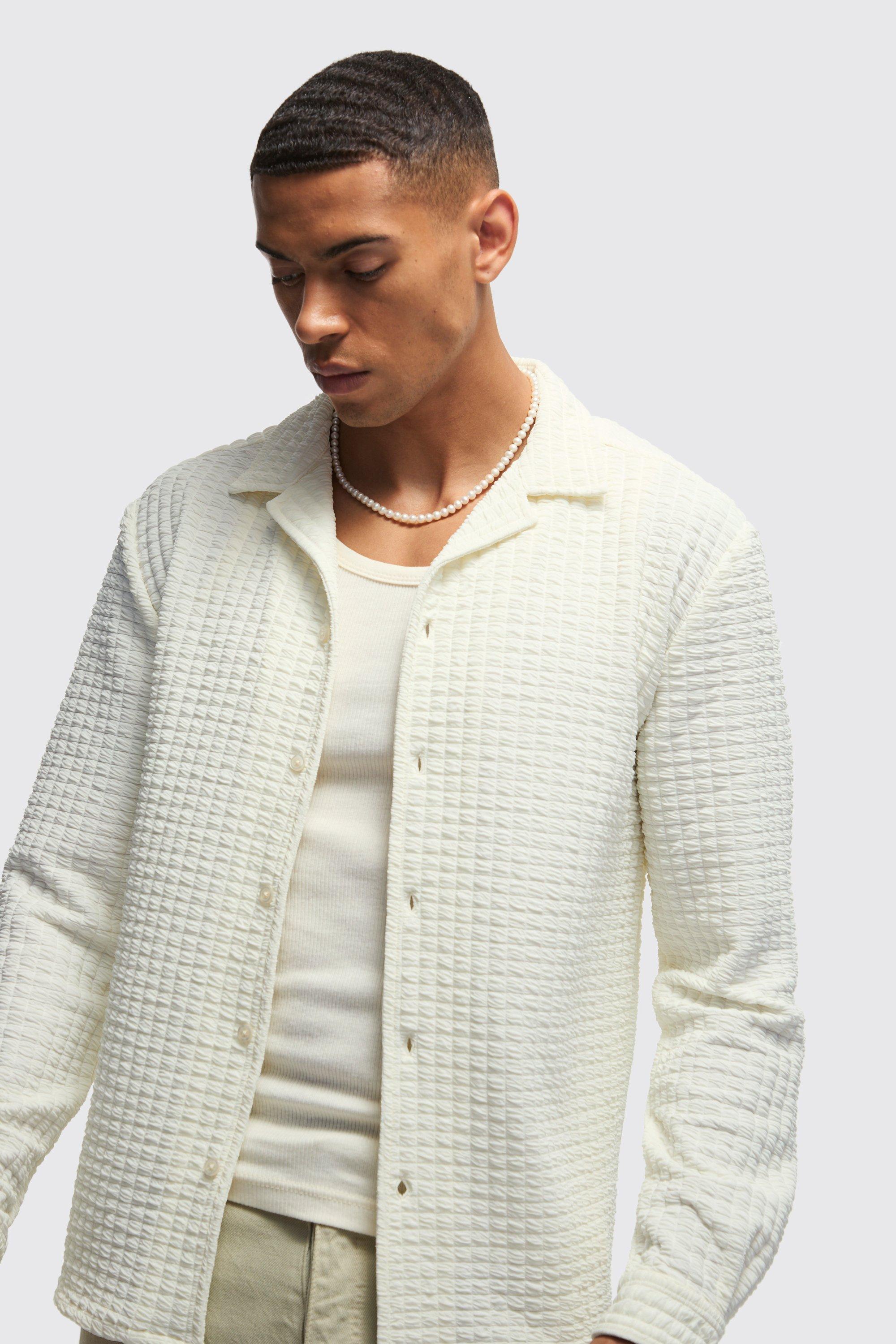 Long Sleeve Revere Waffle Shirt | boohooMAN USA Product Image