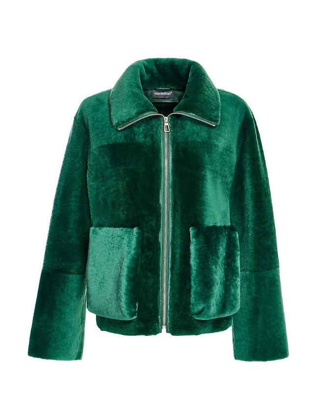 Womens Patch-Pocket Shearling Jacket Product Image