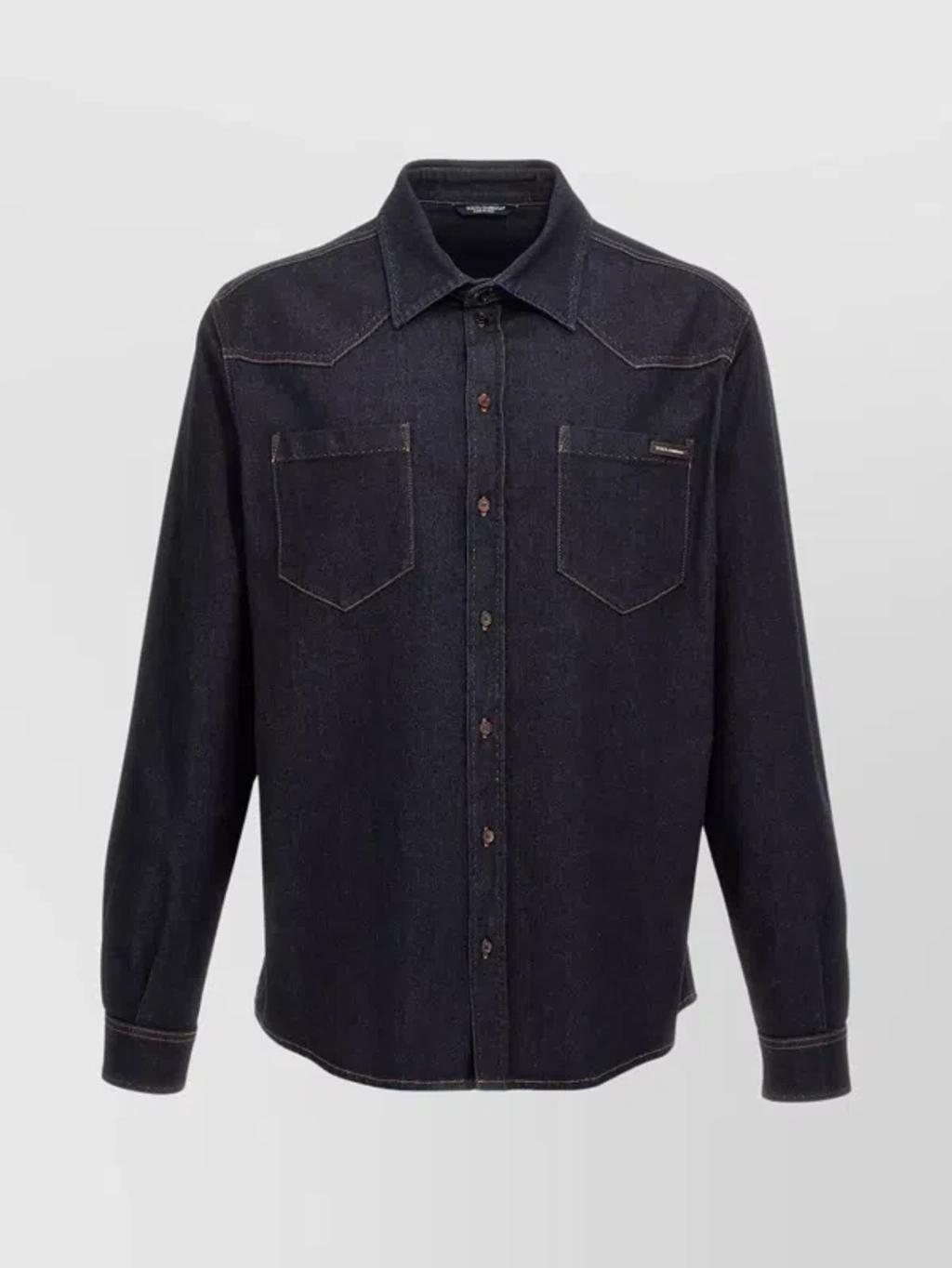 Denim Shirt Collar Button-down In Multicolor Product Image