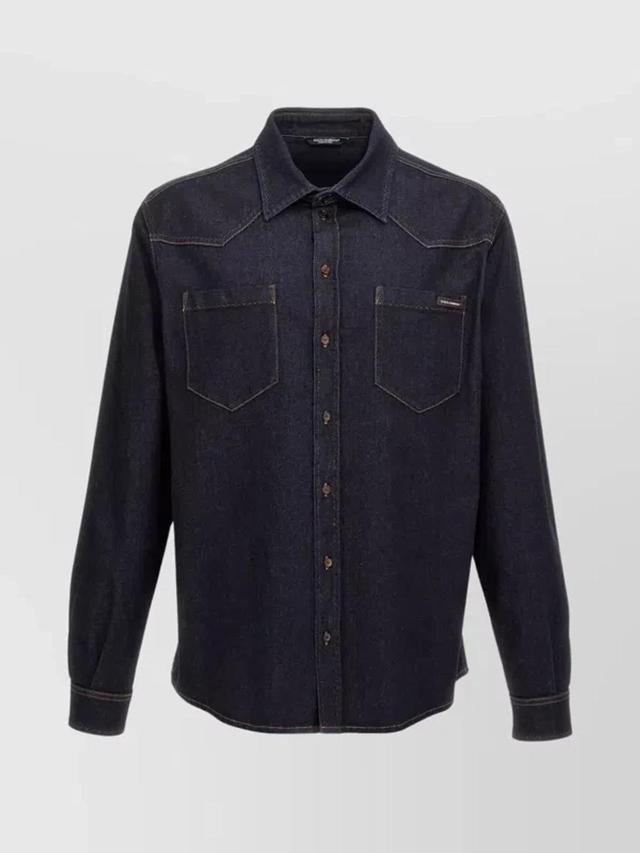 Denim Shirt Collar Button-down In Multicolor Product Image