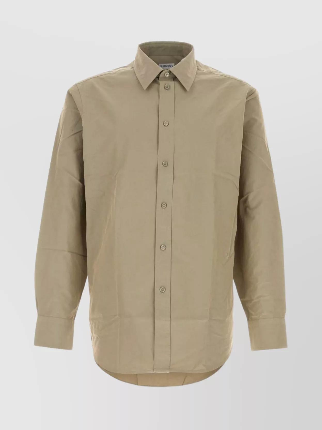 Poplin Shirt With Long Sleeves And Curved Hem In Green Product Image