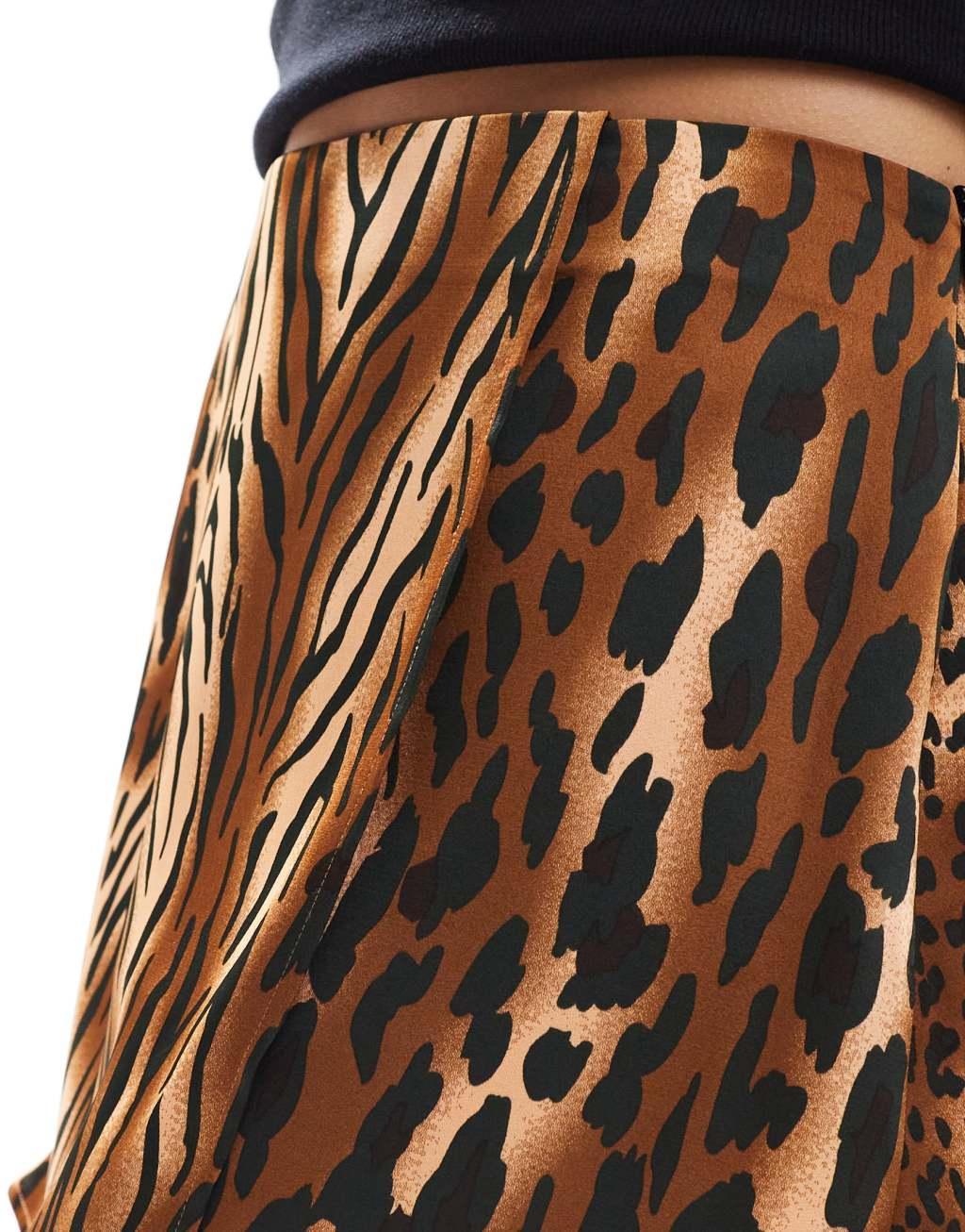 ASOS DESIGN satin bias cut mini skirt in animal print Product Image