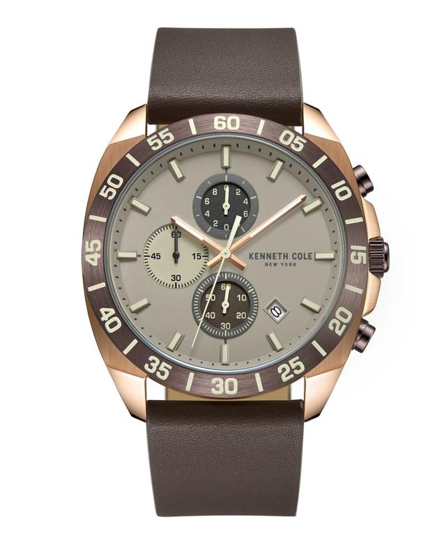 Kenneth Cole New York Mens Chronograph Dress Sport Brown Genuine Leather Watch 43mm Product Image