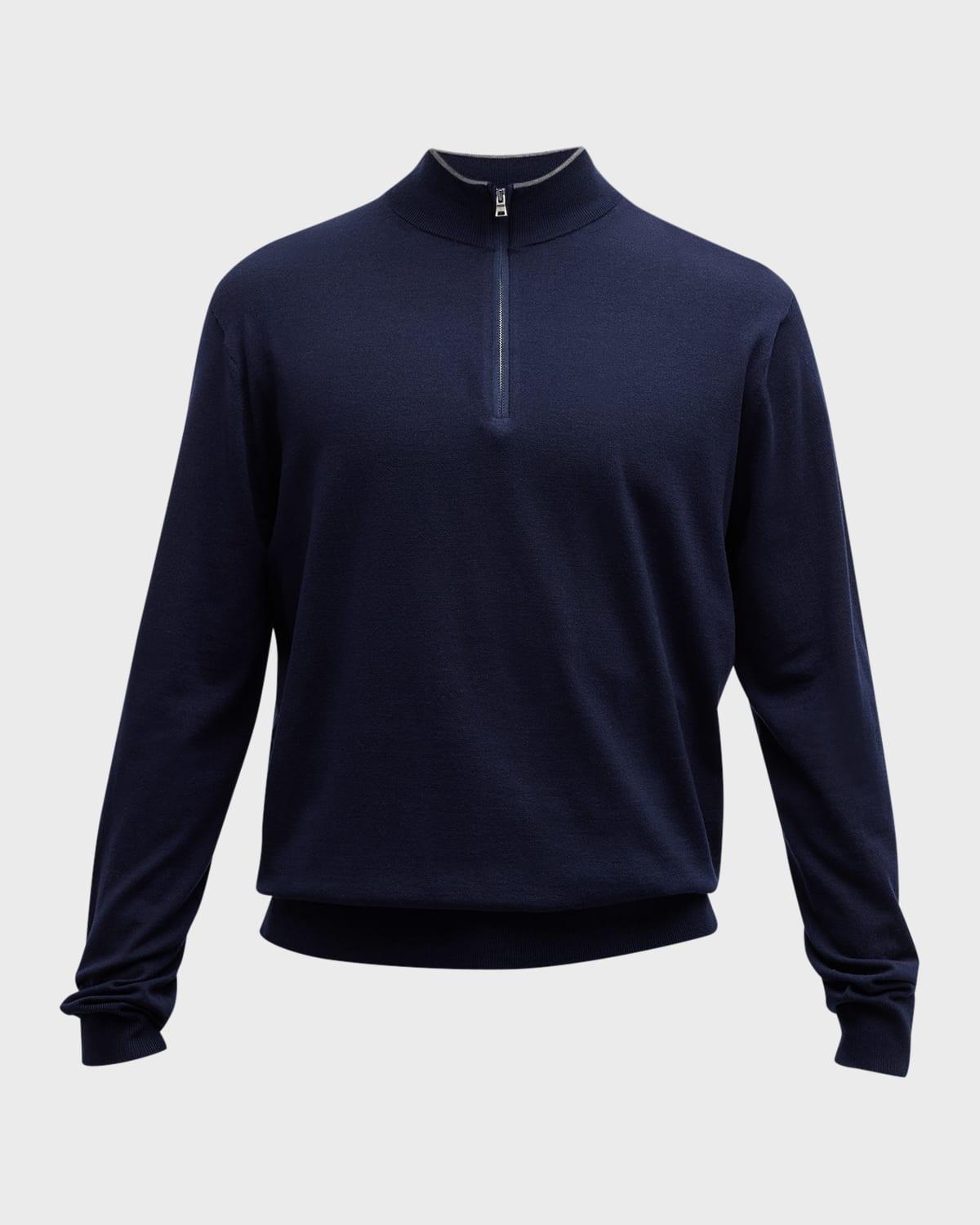 Peter Millar Mens Excursionist Flex Quarter-Zip Sweater | Color: Gale Grey | Size: XL Product Image