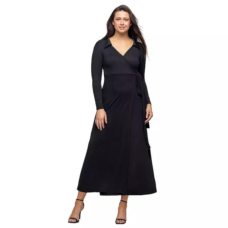 Womens 24Seven Comfort Apparel Comfortable Collared Wrap Maxi Dress Brown Product Image