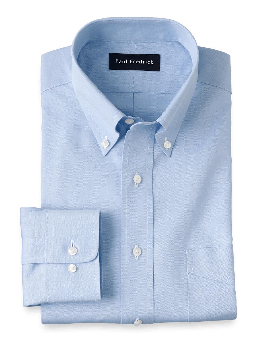 Non-Iron Cotton Pinpoint Solid Button Down Collar Dress Shirt - Blue Product Image