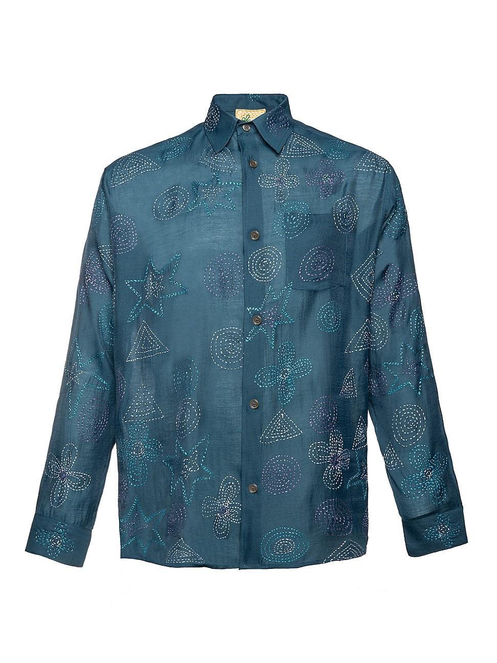 Mens Floral-Embroidered Button-Front Shirt Product Image