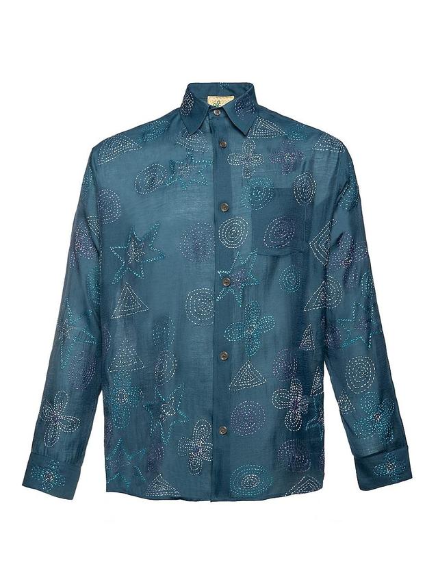 Mens Floral-Embroidered Button-Front Shirt Product Image