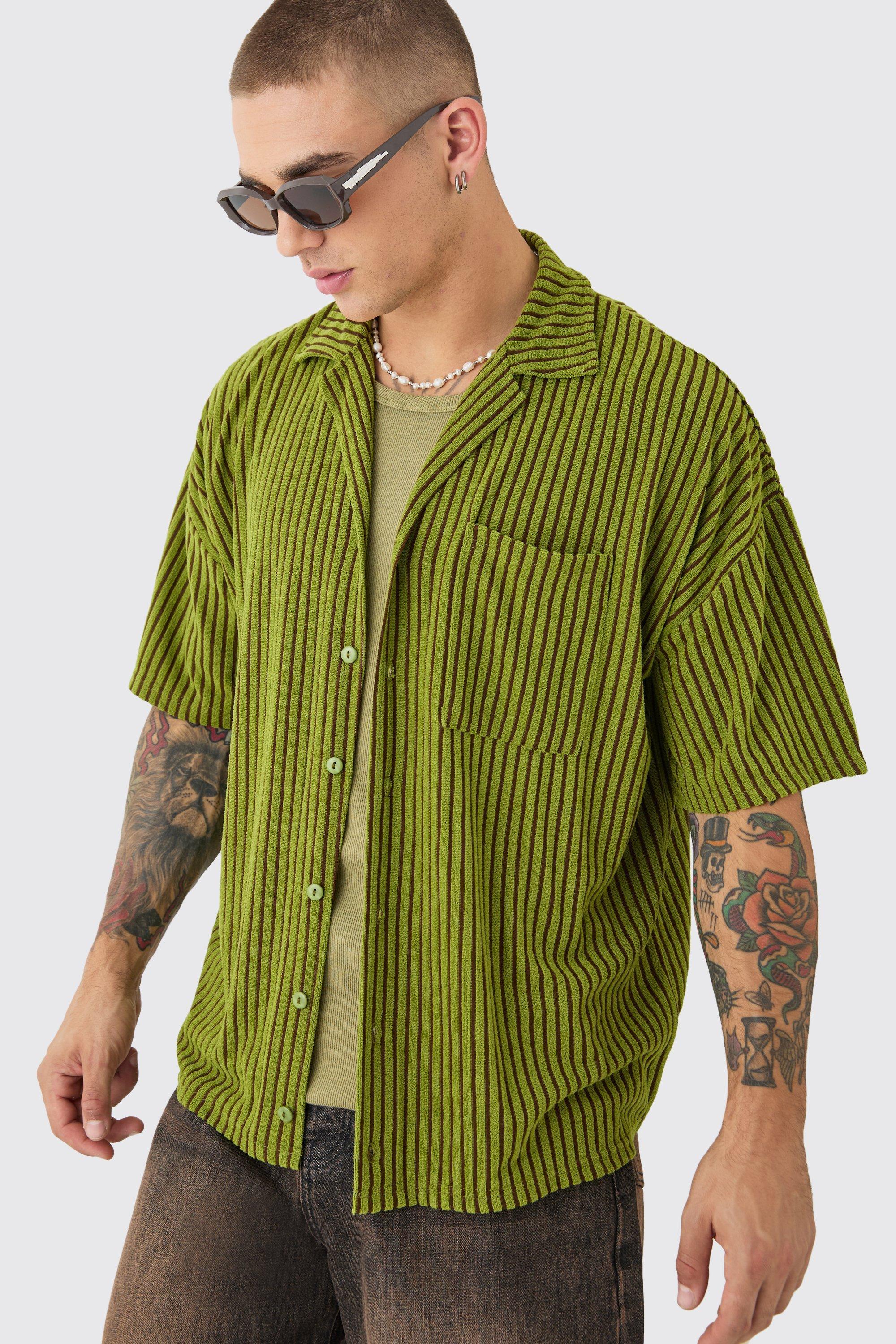 Two Tone Towelling Boxy Shirt | boohooMAN USA Product Image