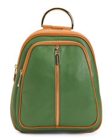 Leather Half Ring Top Handle Flat Backpack for Women Product Image