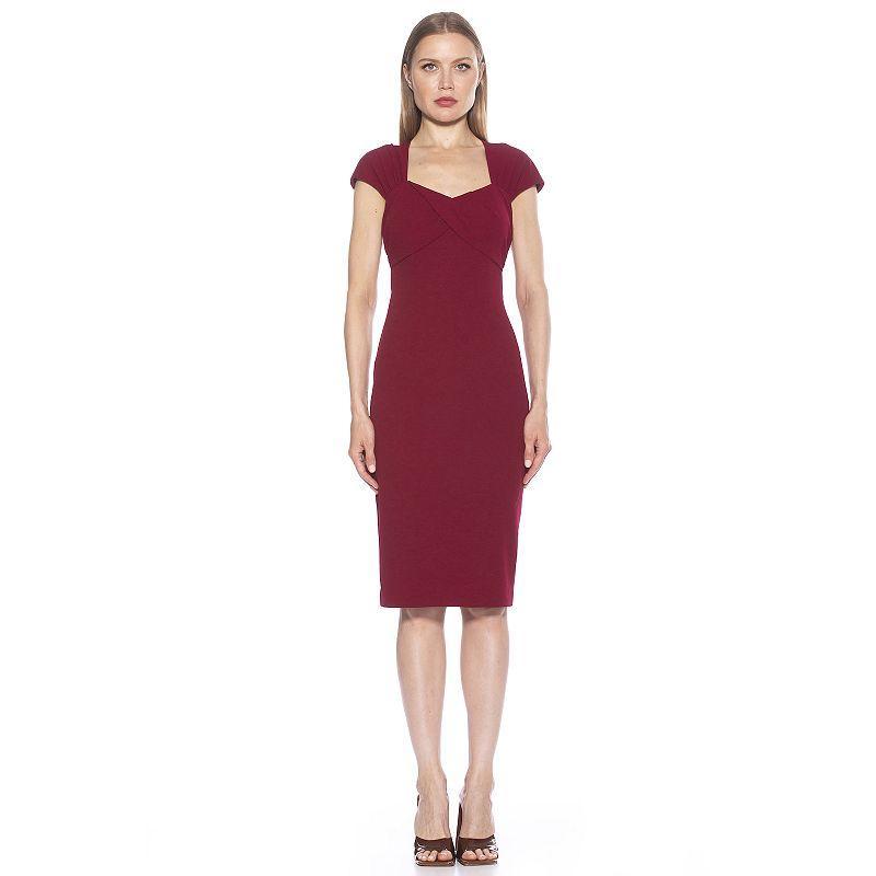 Womens ALEXIA ADMOR Josie Short Sleeve Draped Bodice Sheath Midi Dress Red Product Image