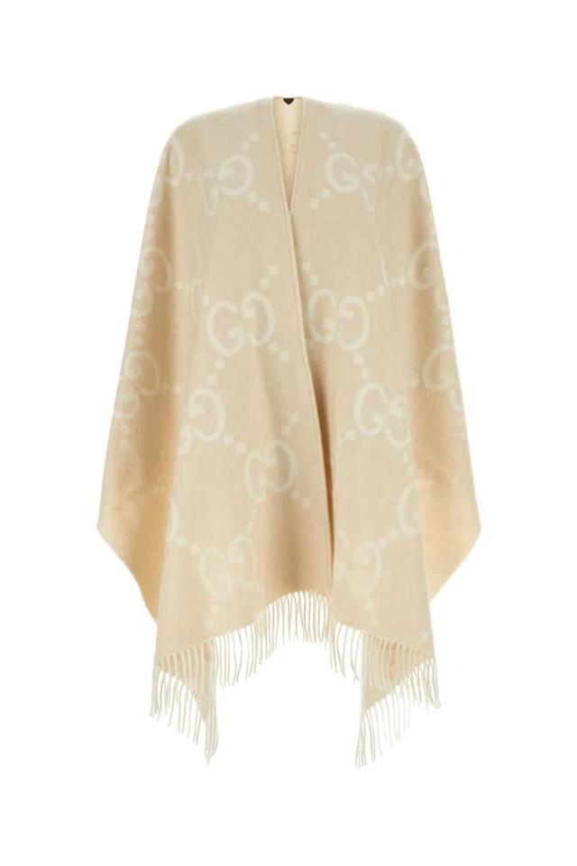 Gg Wool Poncho In White Product Image