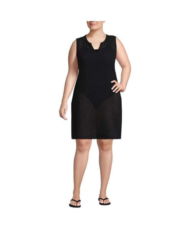 Lands End Womens Plus Size Plus Size Cotton Gauze Swim Cover-up Dress Product Image