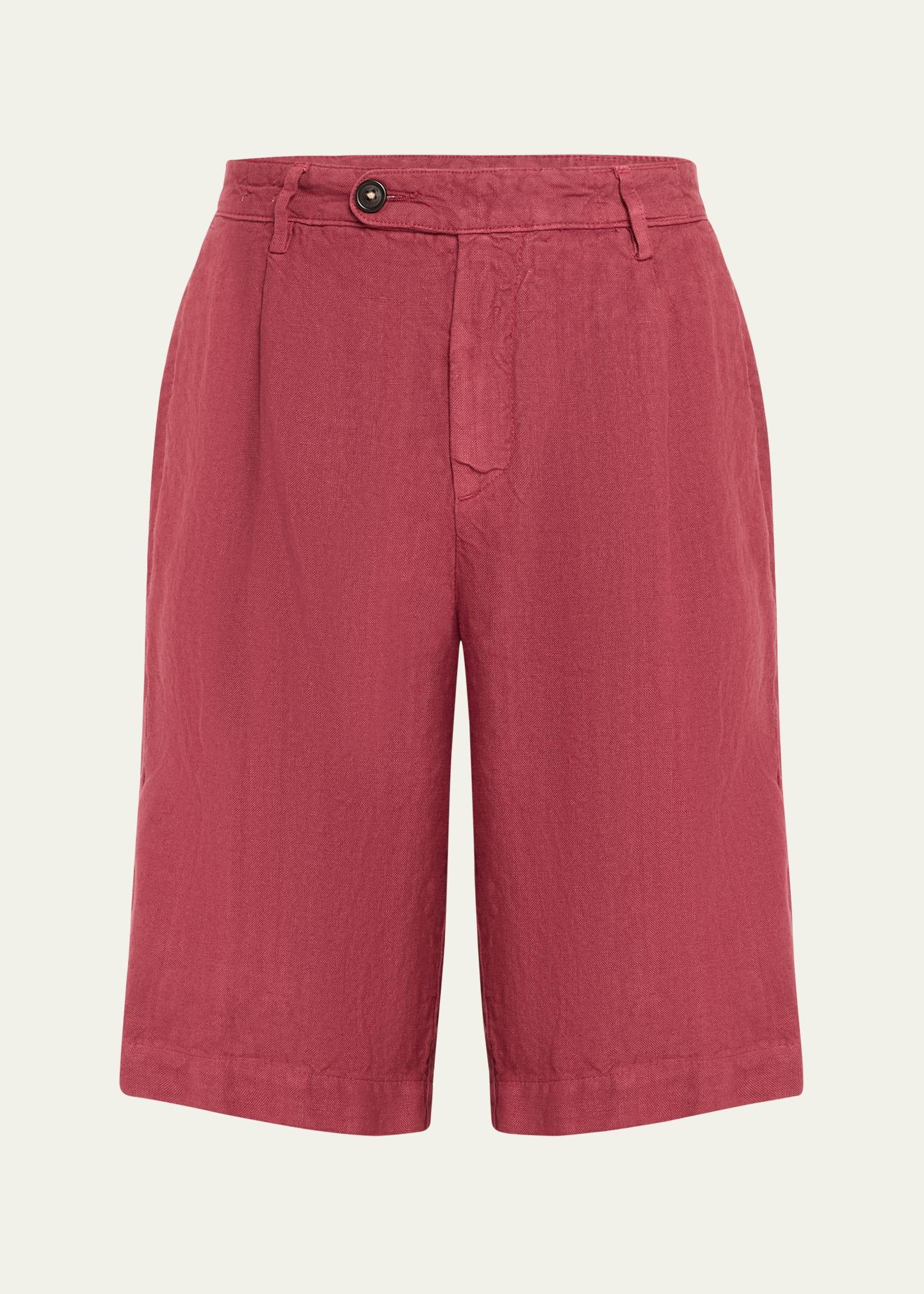 Mens Linen Pleated Bermuda Shorts Product Image