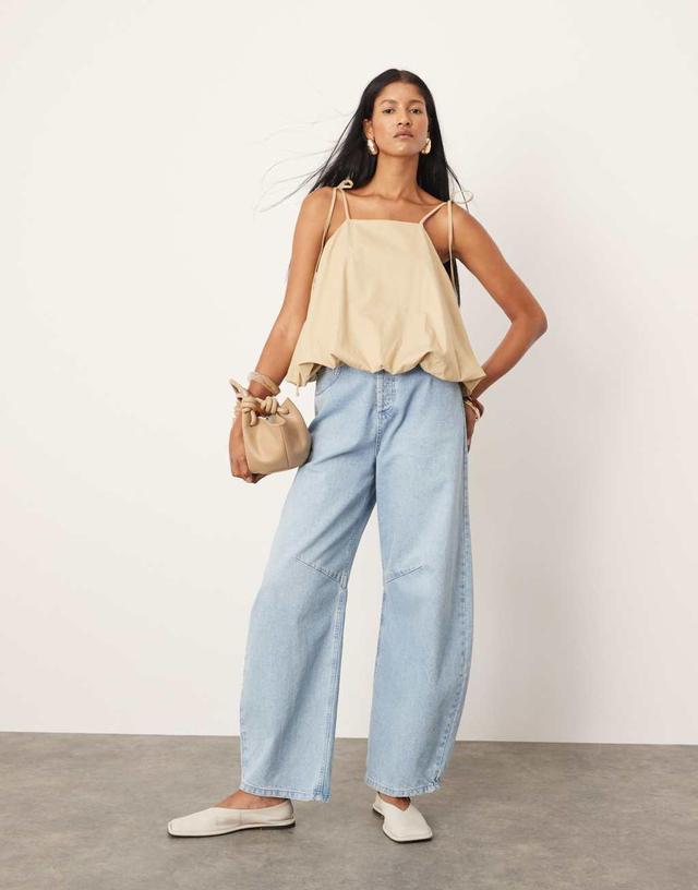 ASOS EDITION bubble hem strappy top in stone Product Image