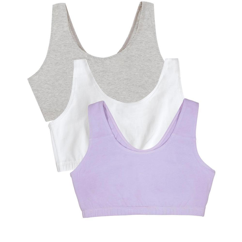 Fruit of the Loom Women's Plus Tank Style Cotton Sports Bra 3-Pack Lilac Iris Cotton/Heather Grey/ White 50 Product Image