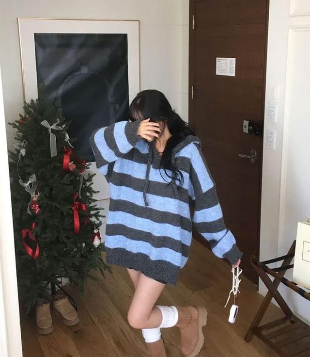 Striped Hood Sweater Product Image