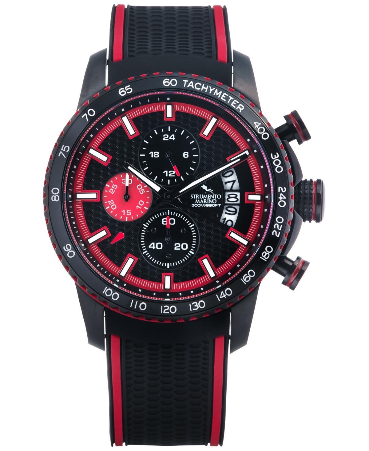 Strumento Marino Mens Chronograph Freedom Black Perforated Silicone Strap Watch 45mm - Black Red Product Image