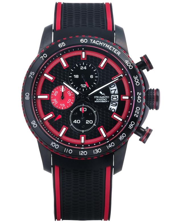 Strumento Marino Mens Chronograph Freedom Black Perforated Silicone Strap Watch 45mm - Black Red Product Image