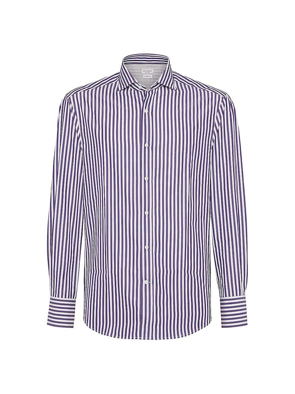 Mens Striped Poplin Slim Fit Shirt with Spread Collar Product Image