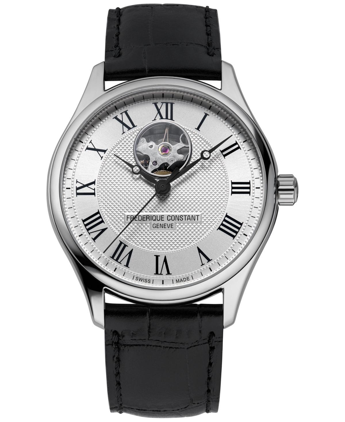 Frederique Constant Mens Swiss Automatic Classics Heart Beat Black Leather Strap Watch 40mm - Black Product Image