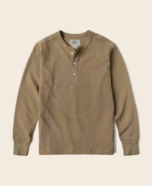 Vintage Long Sleeve Henley Shirt - Khaki Product Image