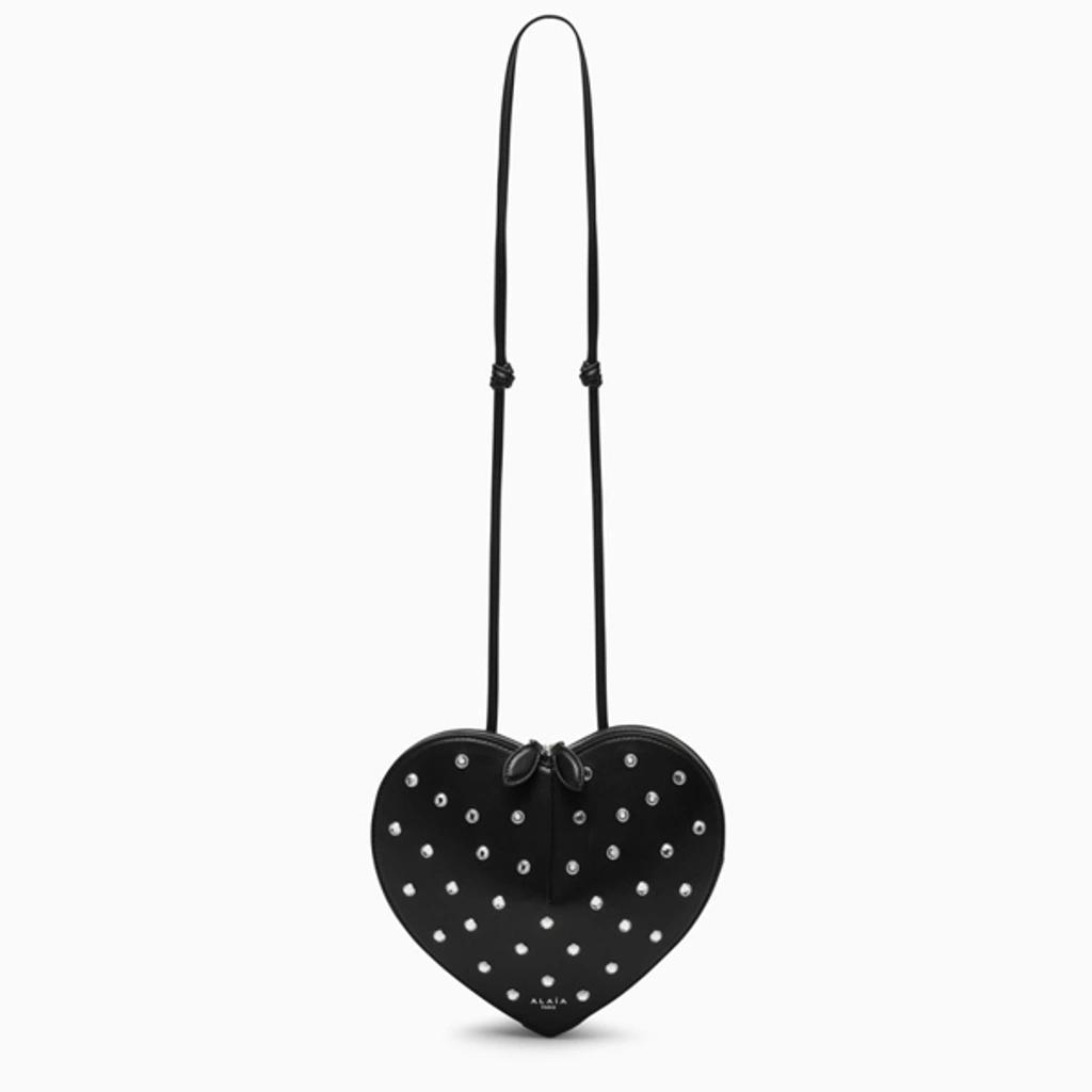 ALAÏA Black Leather Le Coeur Bag With Crystals In Black And Silver Product Image