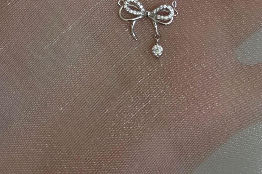 Bow Rhinestone Pendant Sterling Silver Necklace Product Image