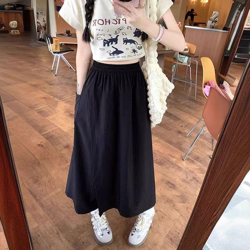 Elastic Waist Plain Asymmetrical Slit Culottes Product Image