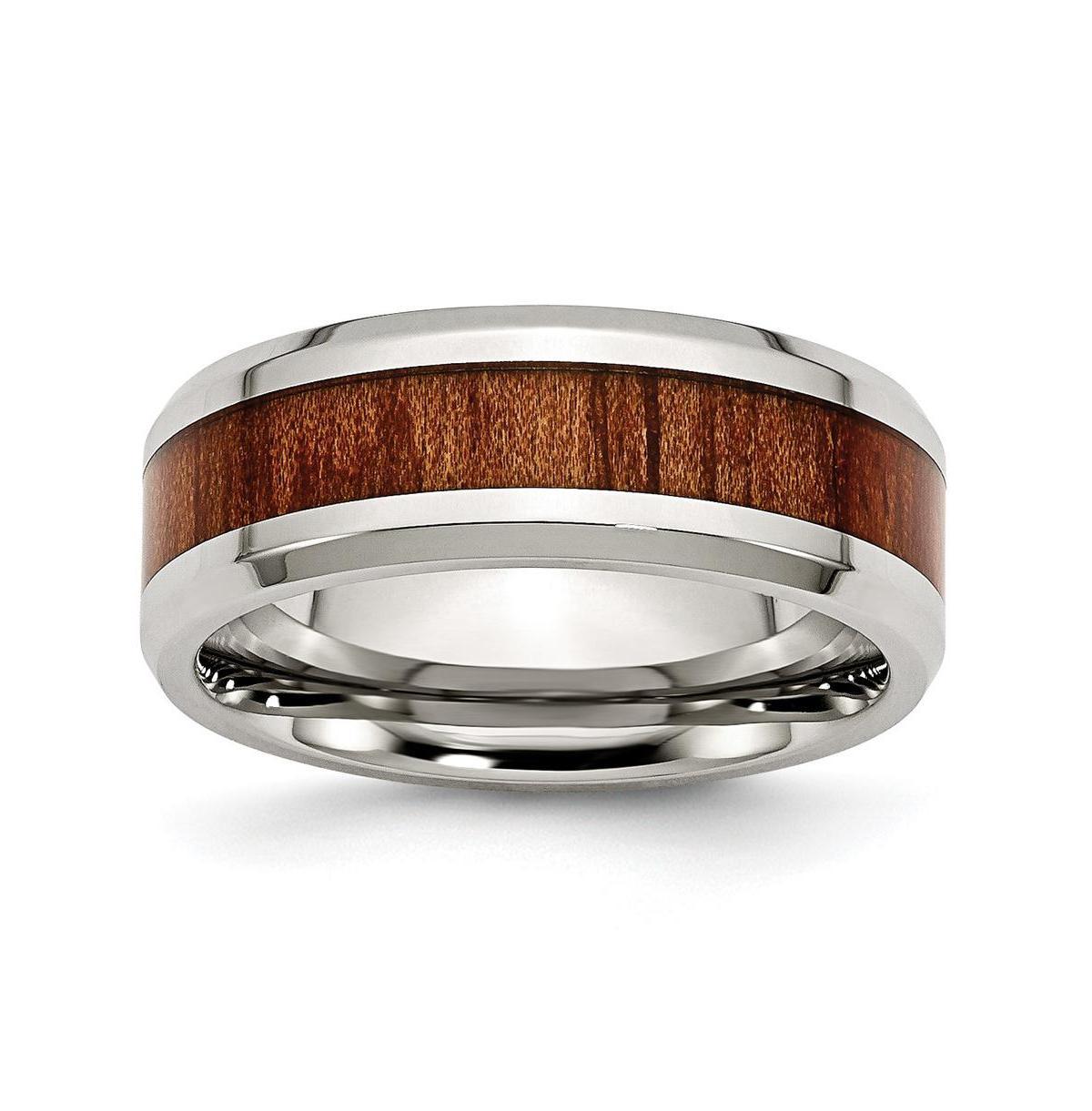 Chisel Stainless Steel Red/Orange Koa Wood Enameled 8mm Band Ring Product Image