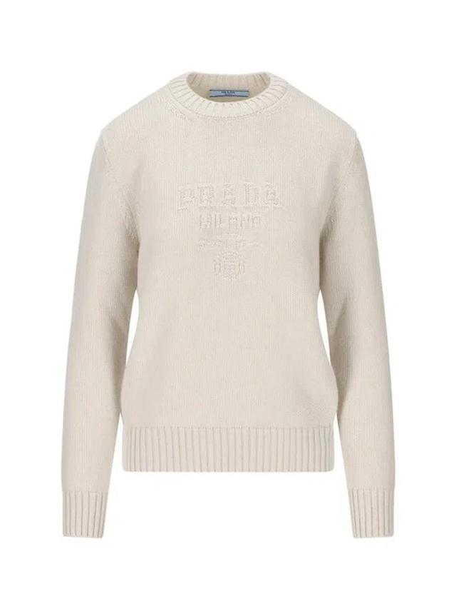 Logo Inlay Crewneck Jumper In Beige Product Image