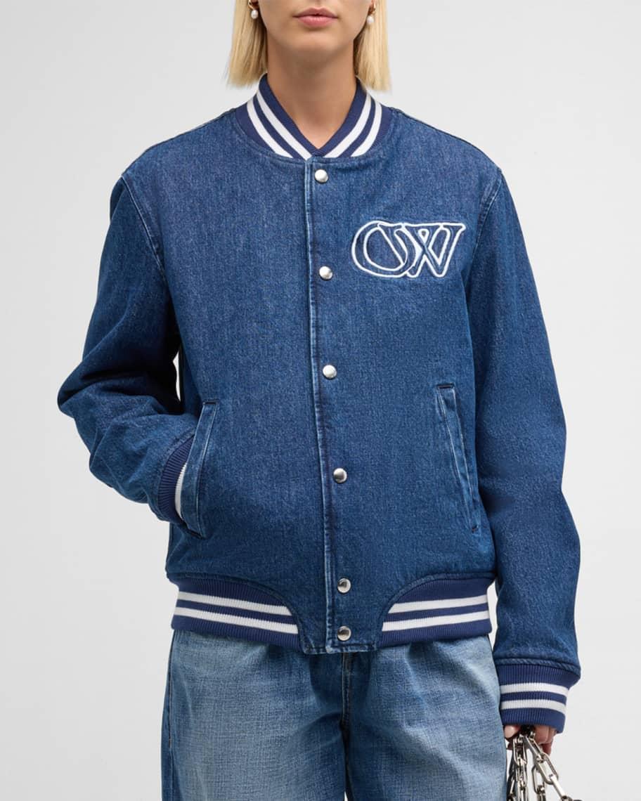 Logo Embroidered Denim Varsity Bomber Jacket Product Image