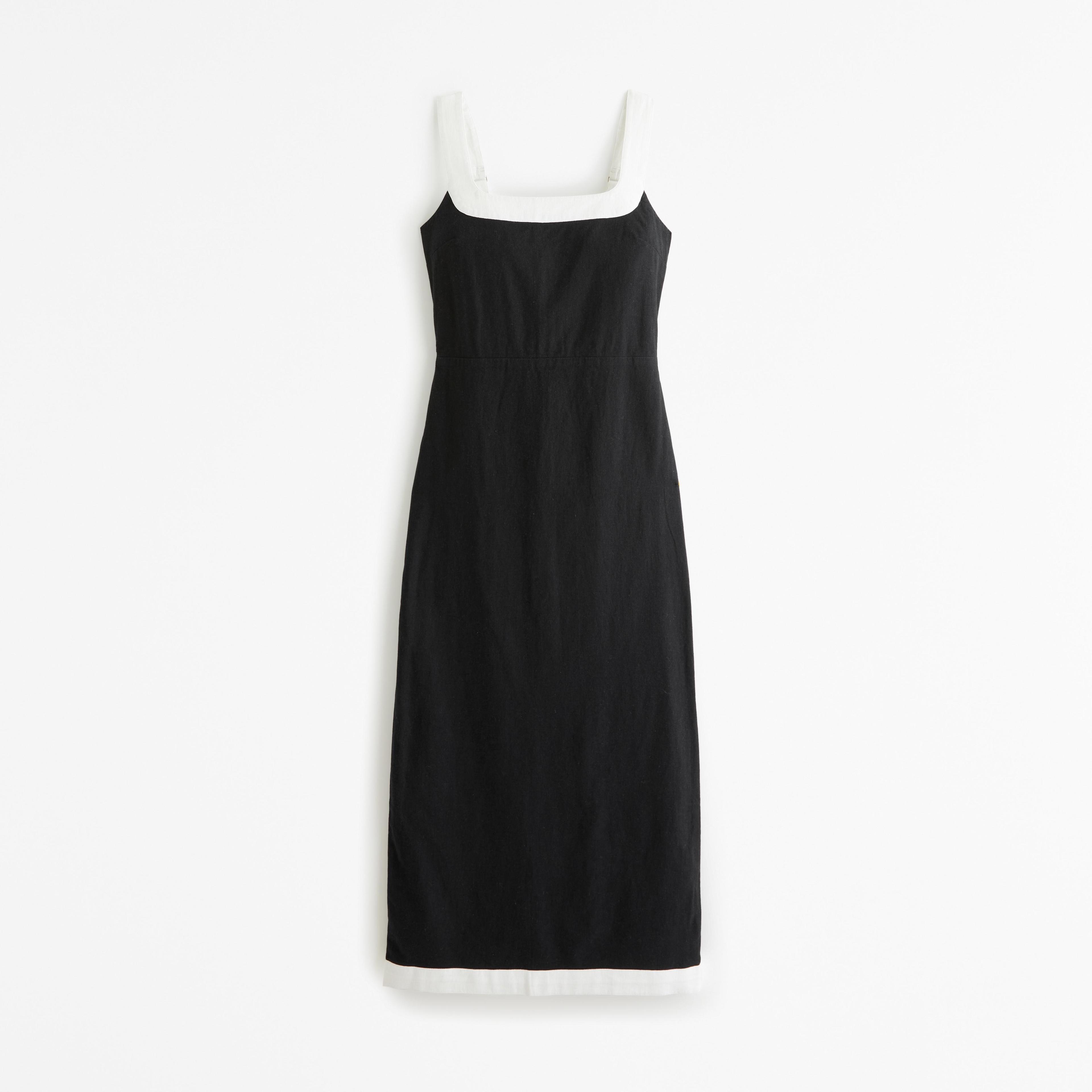 Linen-Blend Squareneck Column Midi Dress Product Image