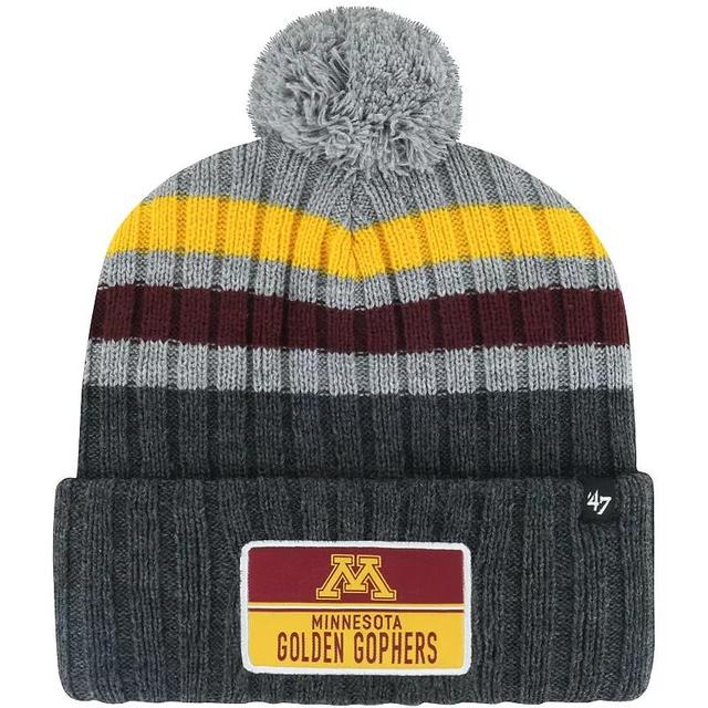 Mens 47 Charcoal Minnesota Golden Gophers StackStriped Cuffed Knit Hat with Pom Product Image