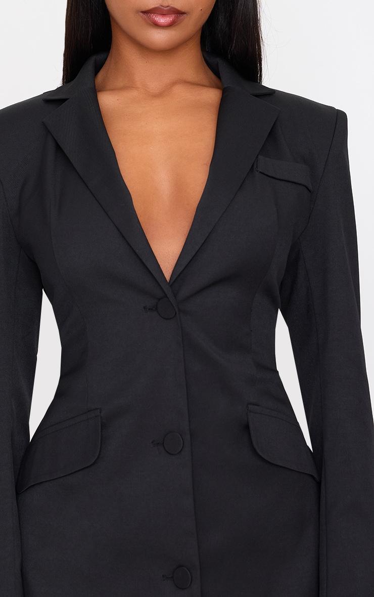 Black Woven Cinched Waist Blazer Dress Product Image