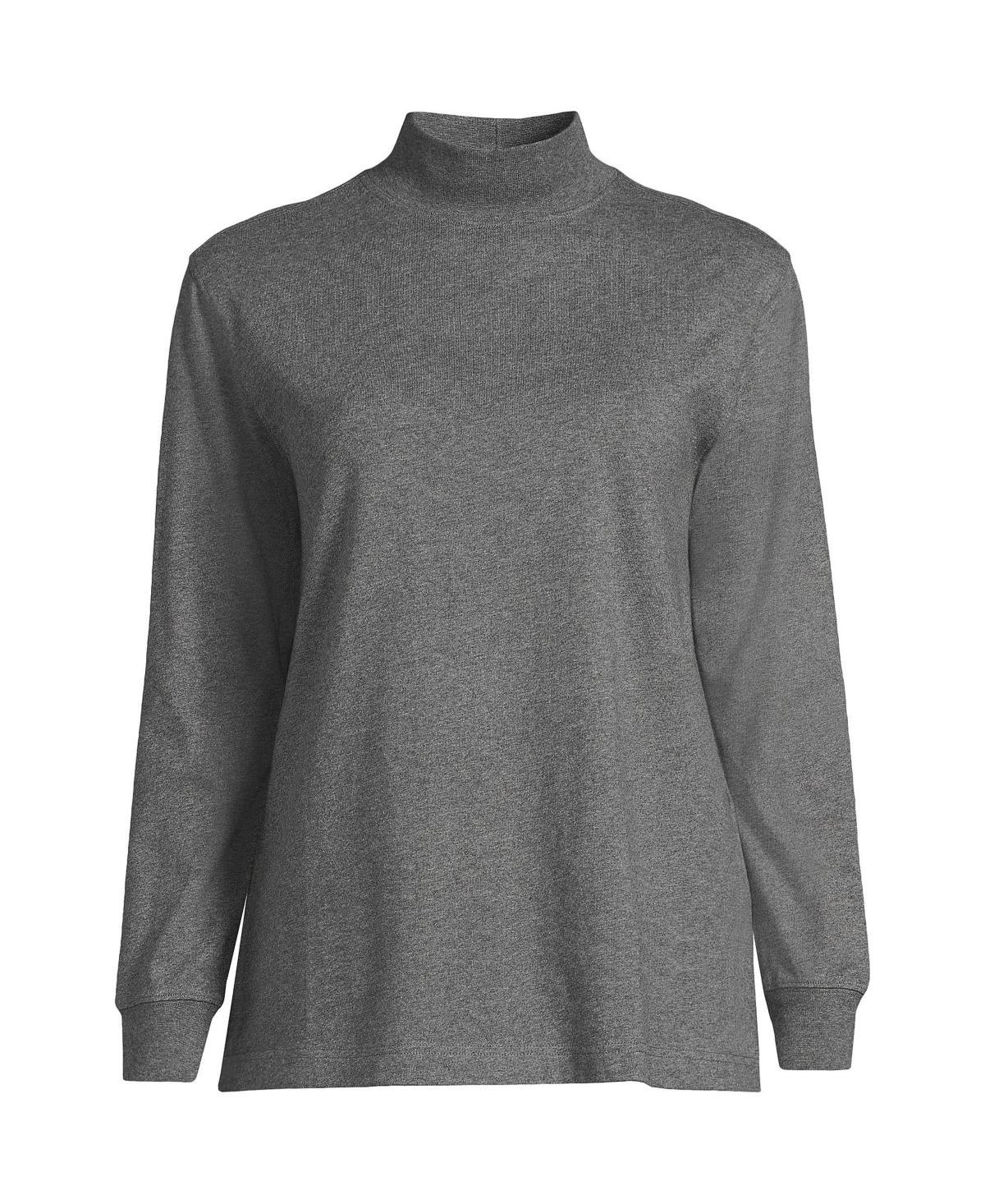 Womens Lands End Long Sleeve Super T Mockneck Top Grey Heather Product Image