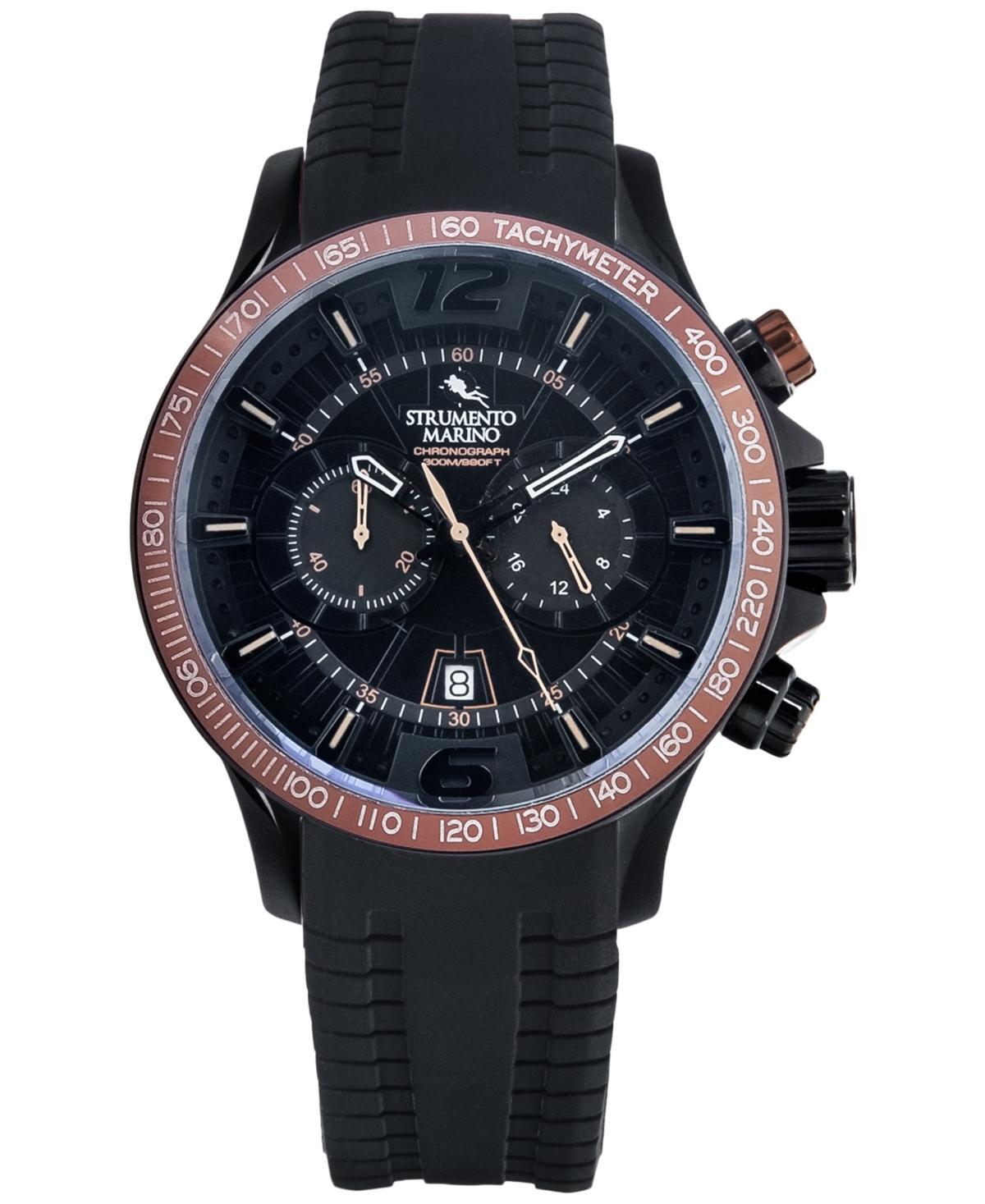 Strumento Marino Mens Chronograph Hurricane Black Silicone Strap Watch 46mm - Black Brown Product Image